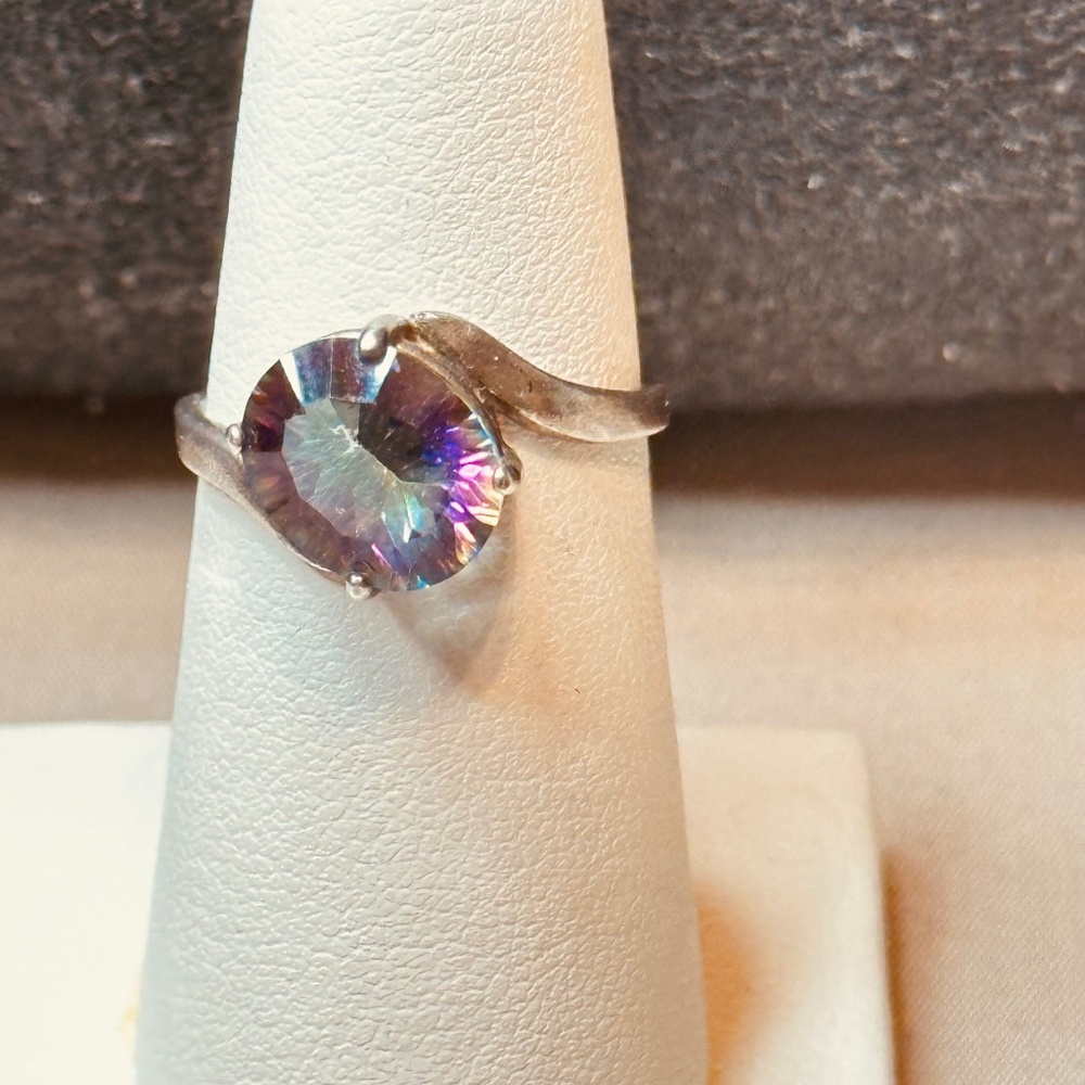 925 Sterling Silver Mystic Topaz Offset Oval Bypass Ring - Picture 3 of 14